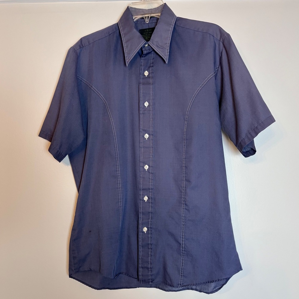 Vintage Sears The Mens Store Body Shirt Blue Short Sleeve Sport Shirt Medium